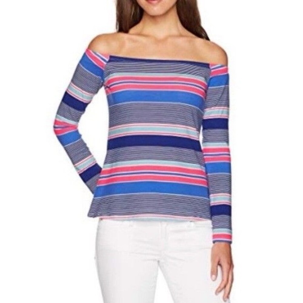 Lilly Pulitzer Top XS Audelia in Kaleidoscope Jungle Stripe Off The Shoulder